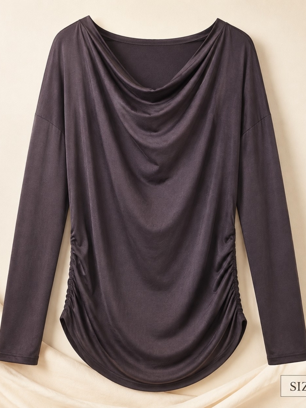 HALARA Charcoal Draped Long-Sleeve Cowl Top